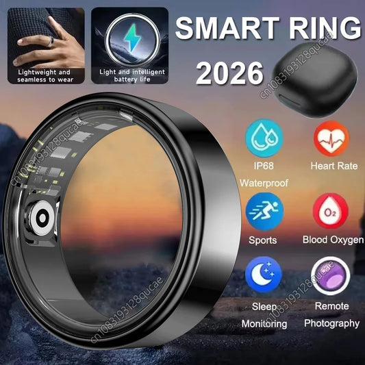 2026 Smart Ring Health Tracker – Heart Rate, Blood Pressure, Sleep & Motion Monitoring IP68 Waterproof Fitness Ring for Men & Women, Holiday Gift Wearable