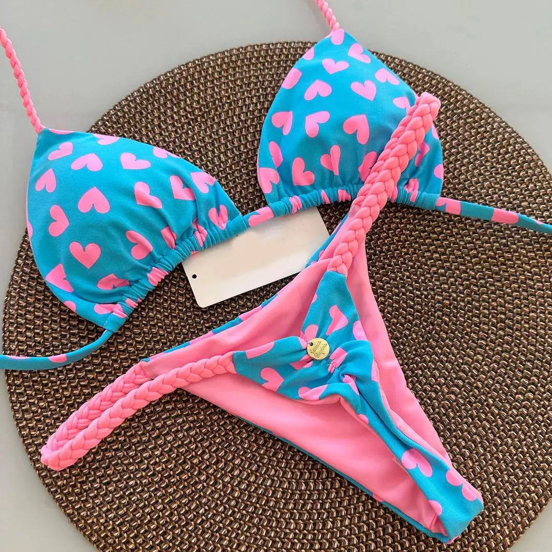 Women’s Bikini Split Print Swimwear – Sexy G-String Beach Set for Summer Holiday & Vacation Wear