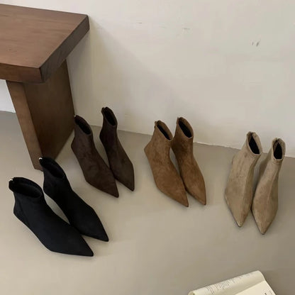 SUOJIALUN 2024 Winter New Women’s Short Boots – Fashion Pointed Toe, Elegant Ankle Boots with Thin High Heel Dress Pumps