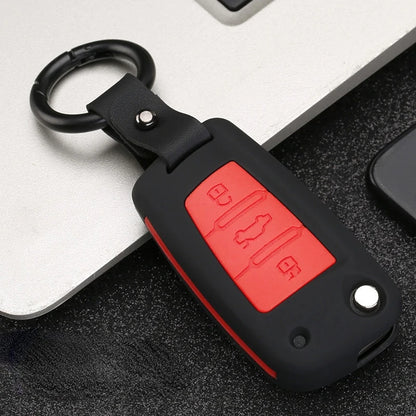 Carbon Fiber ABS Silicone Car Key Cover for Audi – Key Protector Case with Keychain for A3 A4 A5 C5 C6 B6 B7 B8 RS3 Q3 Q7 TT S3