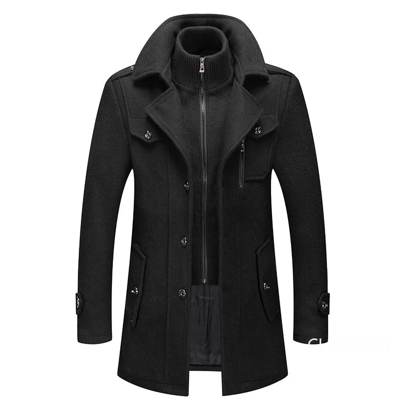 Men's Cashmere Wool Blend Trench Coat - Premium Winter Business Casual Overcoat