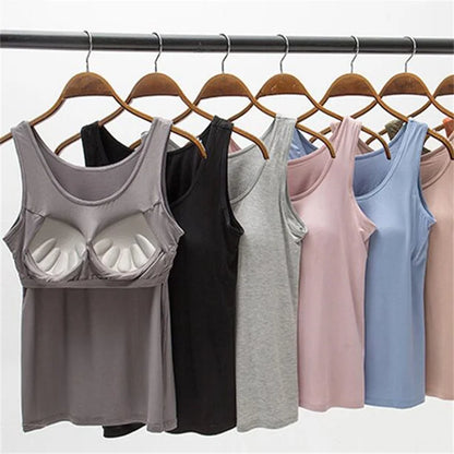 2026 Women's Padded Tank Top with Built-In Bra - Slim Fit Sleeveless Vest Shirt