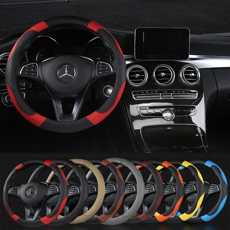 PU Leather Car Steering Wheel Cover — Breathable, Anti-Slip, 37-38cm Universal Car Accessory