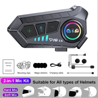 Kebidumei YP10 2X Wireless Bluetooth 5.3 Motorcycle Helmet Intercom – Waterproof Headset with 300m Range Speaker Earphones