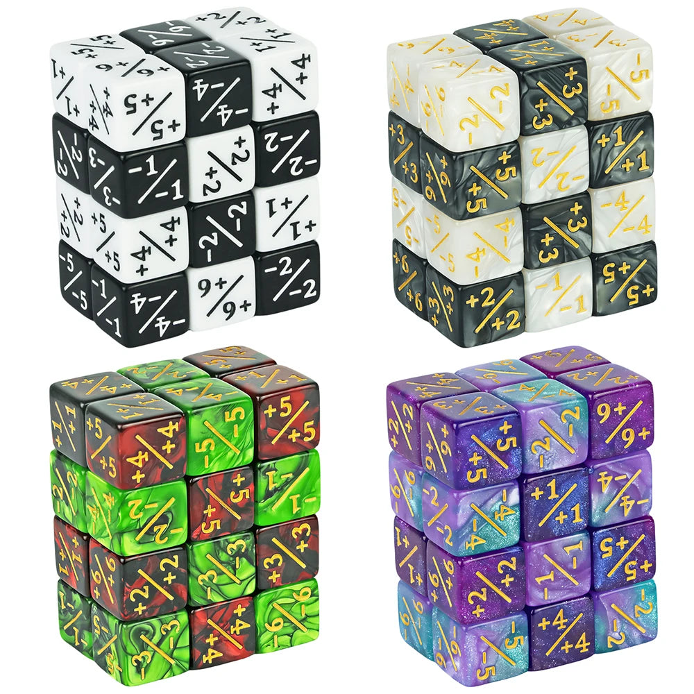 10pcs D6 Dice Counter Set - +1/+1 & -1/-1 Six Sided Dice for Math Teaching, Kids Arithmetic Toys and Card Game Accessories