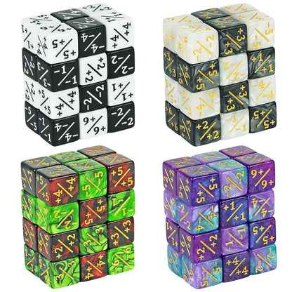 10pcs D6 Dice Counter Set - +1/+1 & -1/-1 Six Sided Dice for Math Teaching, Kids Arithmetic Toys and Card Game Accessories