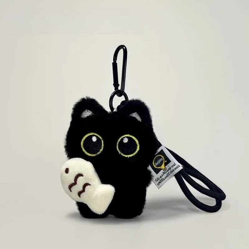 Plush Black Cat Keychain Set - Cute Kawaii Doll Bag Pendant Charms & Car Keyring Accessories Gift