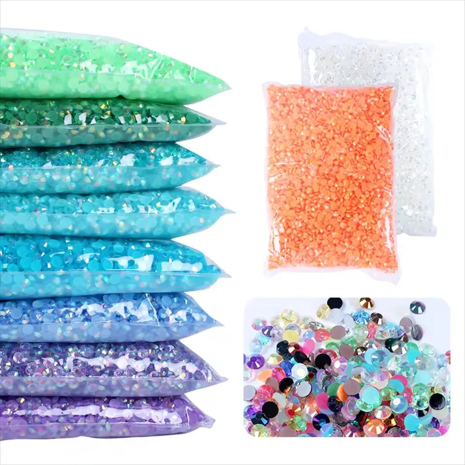 Jelly AB Resin Rhinestones 2-6mm — Non-Hotfix Flat Back Plastic Crystals & Strass Glitters, Large Pack
