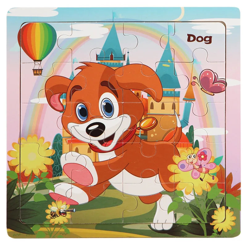 20PCS Wooden 3D Cartoon Animal & Vehicle Puzzle – Montessori Educational Jigsaw Toys for Kids Ages 1–3