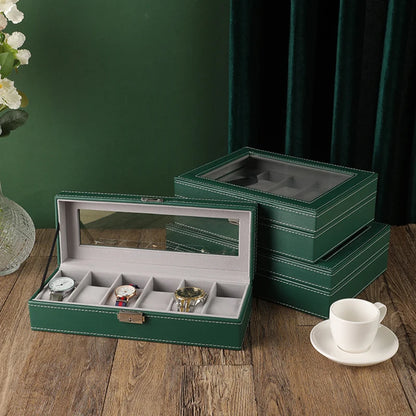 Handmade Wood Watch Box — 6/10/12 Grid Display Case & Jewelry Holder, Organizer for Watches Storage