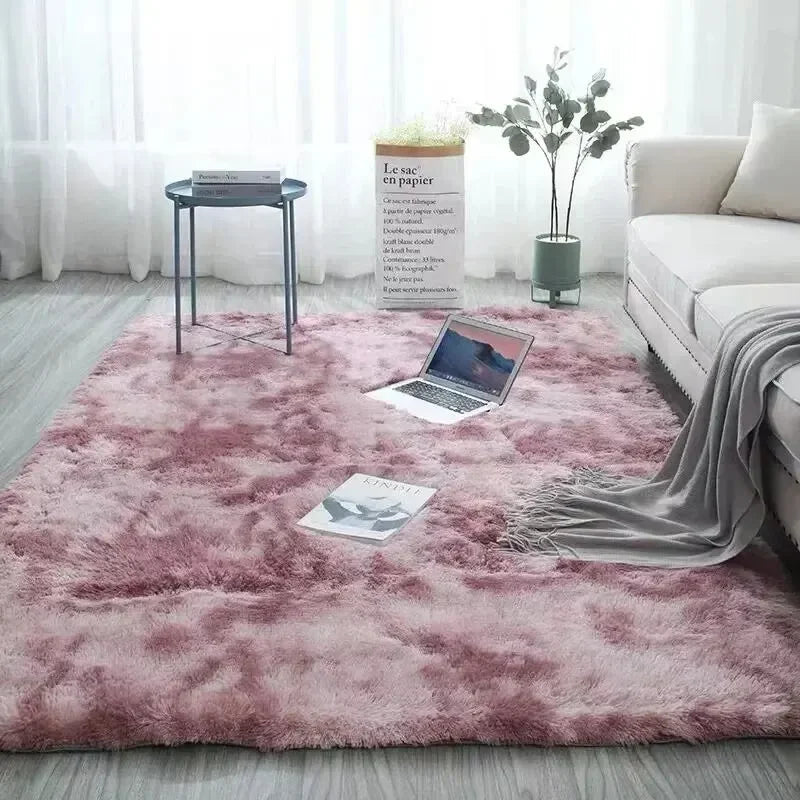 Gradient Silk Wool Bedside Rug – Soft Non-Slip Carpet for Kids’ Room, Bedroom & Living Room, Machine Washable