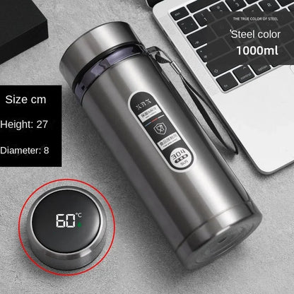 800ml-1L Stainless Steel Thermos Bottle — 304 Vacuum Tea Bottle with LED Temperature Display, Portable Drinking Cup