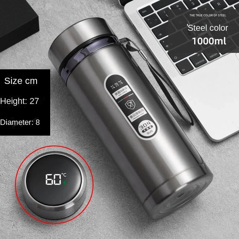 304 Stainless Steel Vacuum Thermos Bottle 800ml–1L with LED Temperature Display – Portable Travel Tea & Coffee Insulated Drinking Cup