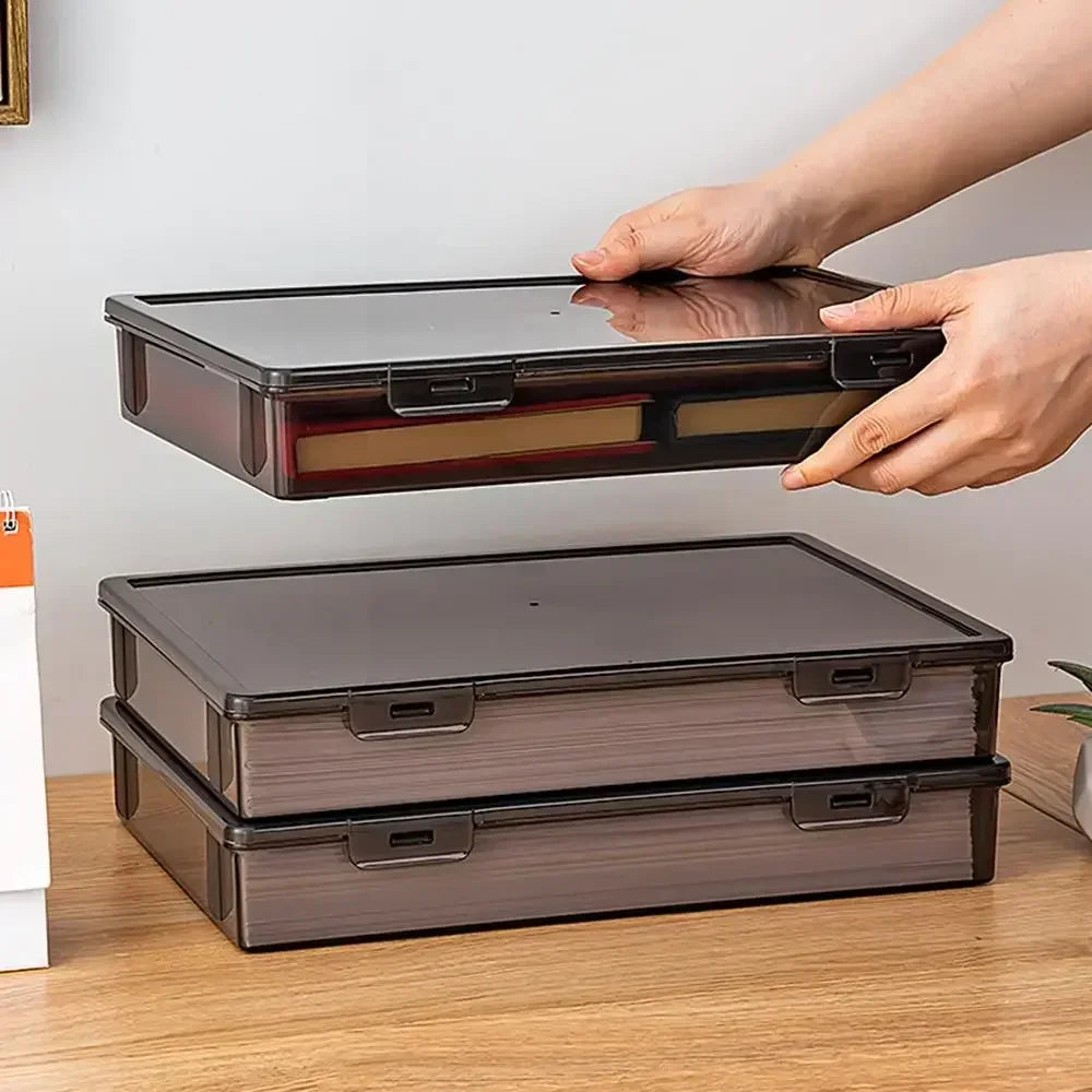 A4 Dustproof Document Organizer Box – Black Transparent File Storage Container for Certificates and Easy Organization