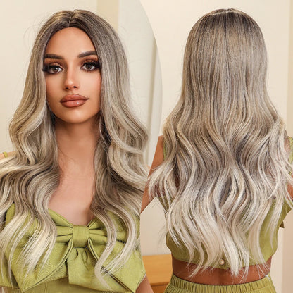 Long Wavy Brown Synthetic Wig for Women – Middle Part, Natural Look, Heat-Resistant Fiber for Daily Wear & Cosplay