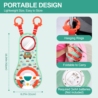 Baby Electric Steering Wheel Toy - Musical Simulated Driving Toy for Infant Car Seats, Hanging Baby Activity Toy for Ages 0–12 Months