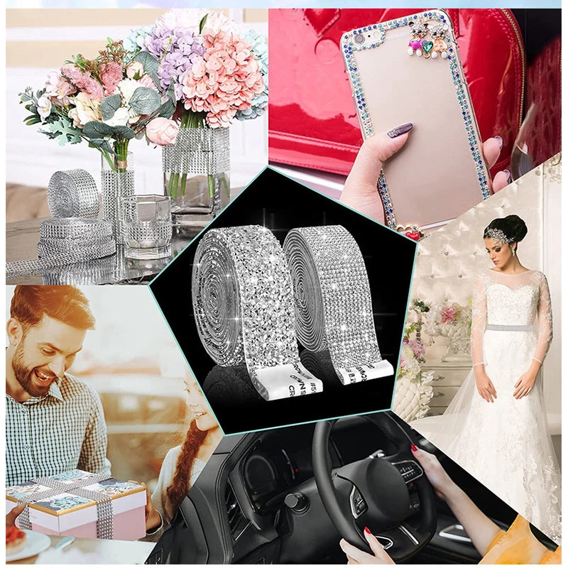 1 Yard Self-Adhesive Crystal Rhinestone Sticker Diamond Ribbon - DIY Rhinestone Arts Crafts for Car, Phone Decoration