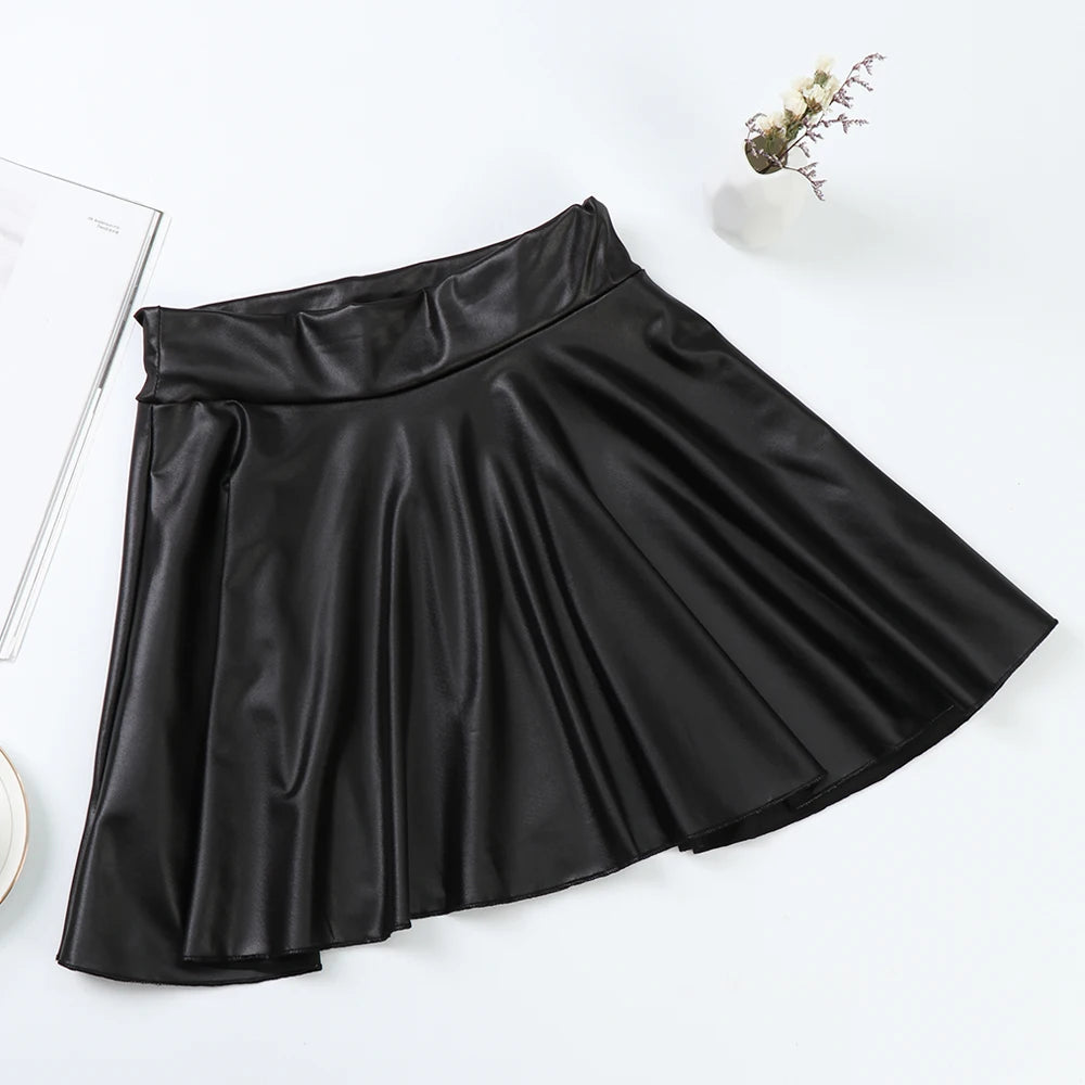 Women’s High Waist Mini Skirt — Elastic Faux Leather Short Skirt