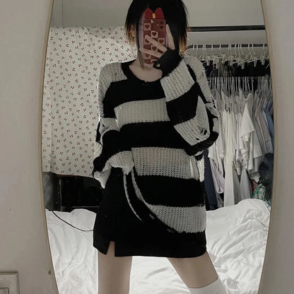 Anime NANA Okazaki Shinichi Cosplay Costume – Unisex Stripe Knitted Ripped Sweater for Autumn & Halloween