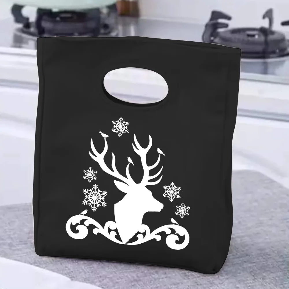 2024 Insulated Lunch Bag with Handle – Portable Thermal Cooler Lunch Box for Picnic, Travel & Food Storage, White Printed Design