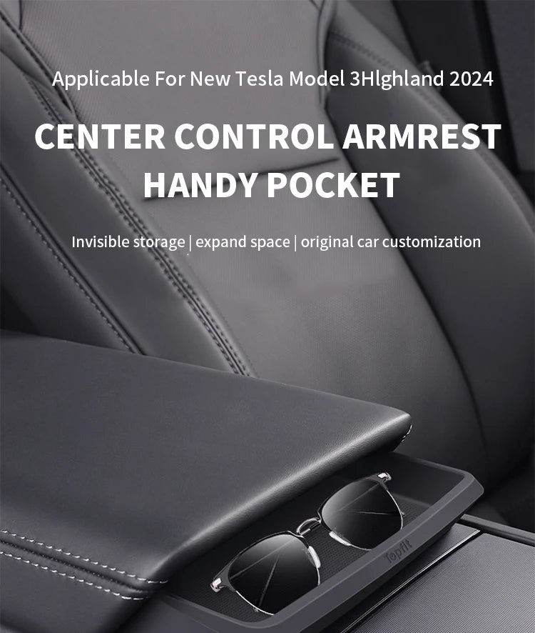 Central Armrest Storage Box for Tesla Model Y/3/3 Highland – Multi-Functional Glasses & Phone Organizer Case, 2024 Accessory