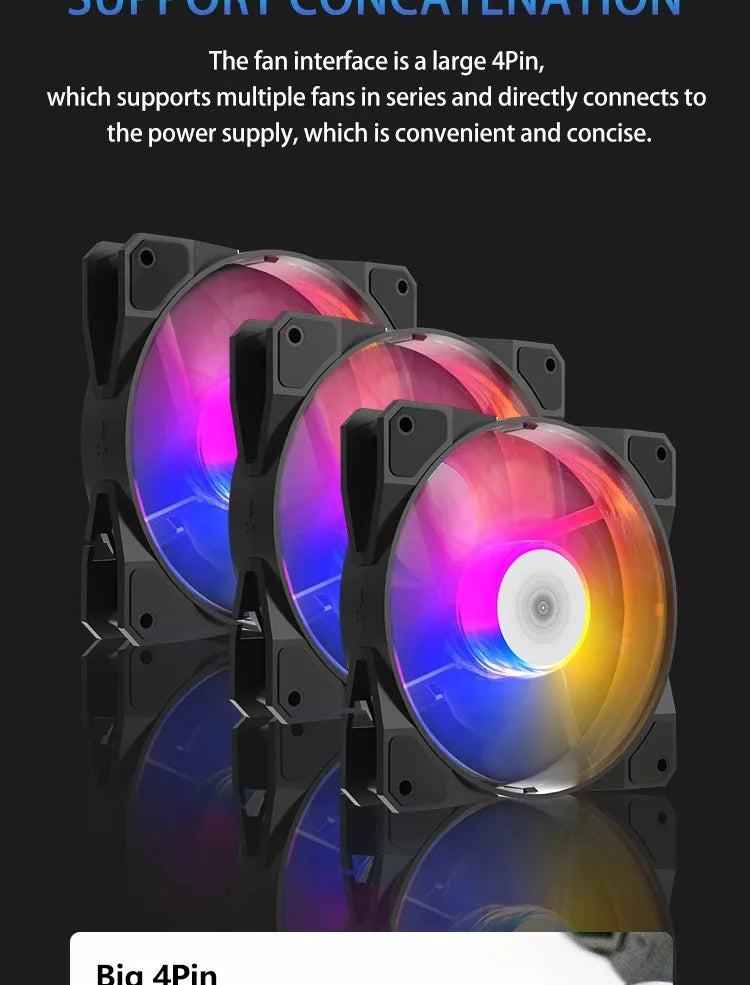 TEUCER P16 120mm RGB PC Case Fan – Silent 4-Pin CPU Cooler with Rainbow Lighting