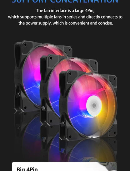 TEUCER P16 120mm RGB PC Case Fan – Silent 4-Pin CPU Cooler with Rainbow Lighting