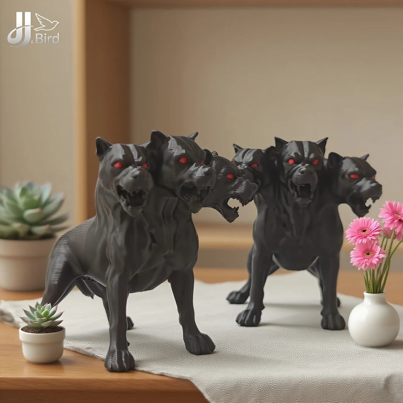 Gothic Three-Headed Dog Statue — Scary Black Ornament for Halloween & Thanksgiving, Indoor/Outdoor Decoration