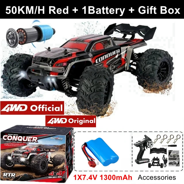 4WD Remote Control Car – Off-Road 4x4 RC High-Speed Buggy Truck, Brushless 50/80KM/H Drift Racing Toy for Kids & Adults