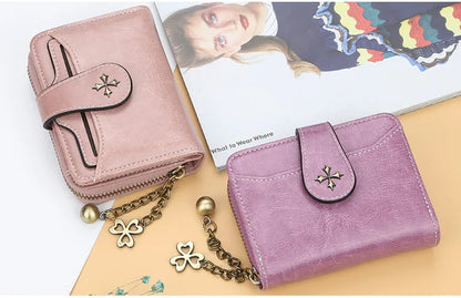 Women’s PU Leather Wallet — Short Hasp Coin & Card Holder, Small Money Bag Clutch in Blue & Red