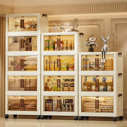Foldable Multi-Layer Storage Box with Wheels — Plastic Cabinet for Clothes, Books & Kitchen Organization