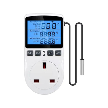 KT3100 Temperature Controller - Multi-Function Thermostat Outlet with Timer, Sensor Probe & Heating/Cooling Control