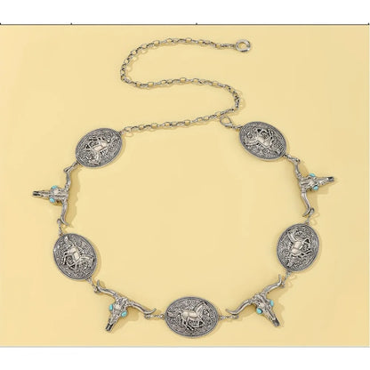 Western Horse Bull Waist Chain – Vintage Boho Adjustable Body Jewelry Belt for Women, Daily Use Dress Girdle
