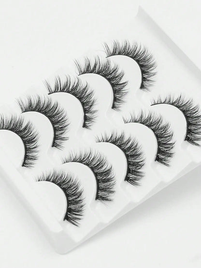 5 Pairs Cat Eye Faux Mink Eyelashes – Winged Long Natural Manga Style False Lashes Makeup Set