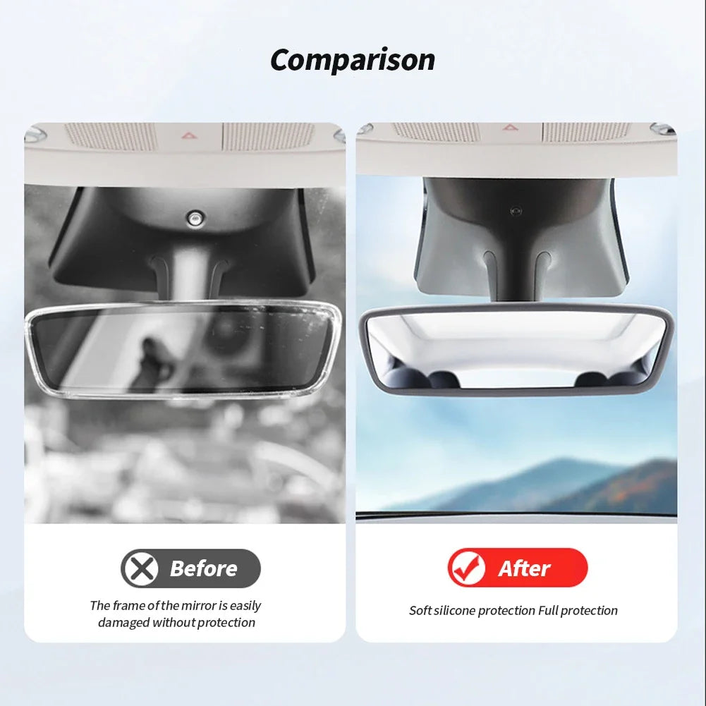 Silicone Rearview Mirror Protector Frame for Tesla Model 3/Y/S/X — Interior Console Cover Rubber Case Accessory