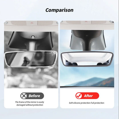 Silicone Rearview Mirror Protector Frame for Tesla Model 3/Y/S/X — Interior Console Cover Rubber Case Accessory