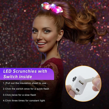 5-50Pcs LED Hair Scrunchie - Light Up Satin Elastic Hairband for Women - Christmas Glow in the Dark Party Supplies