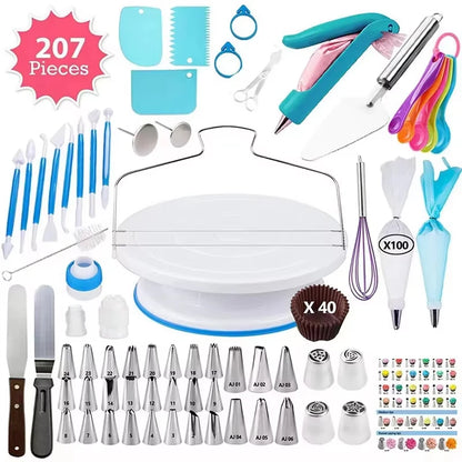 Cake Decorating Tools Kit – DIY Set with Rotating Turntable, Icing Smoother & Spatula