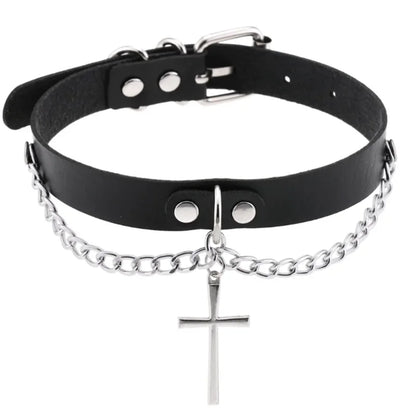 Harajuku Gothic Spike Rivet Star Choker Necklace – Black Bowknot PU Lace Leather Y2K Hip Hop Rock Jewelry for Girls