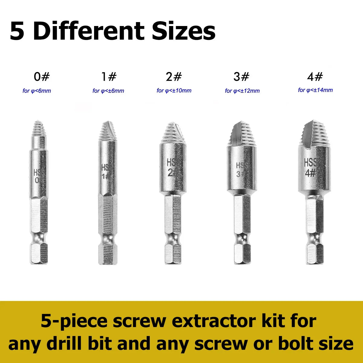 SenNan 5Pcs Damaged Screw Extractor Drill Bit - High-Speed Steel for Easily Removing Broken Screws & Bolts