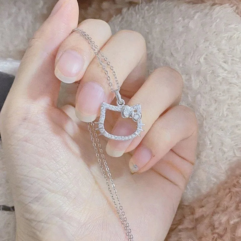 Hello Kitty Necklace & Ring Set – Cute Sanrio Cartoon Jewelry Anime Gift for Kids