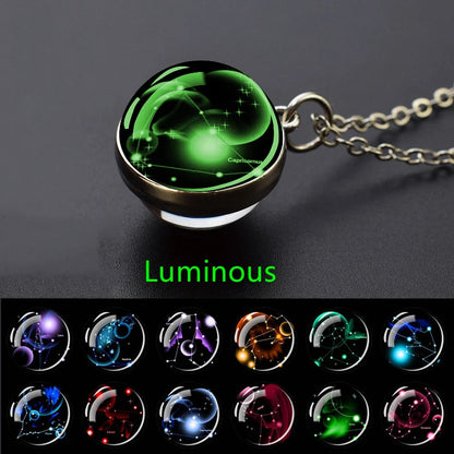 Luminous Zodiac Constellation Necklace – Starry Sky Glass Ball Pendant for Men & Women, 12 Astrology Signs Gift