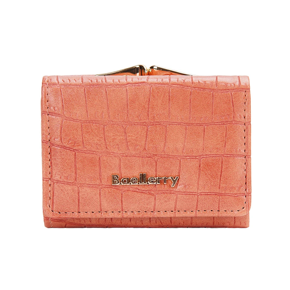 Baellerry Short Women’s Wallet — Crocodile Pattern Coin & Card Holder with Photo Slots, Hasp Purse for Girls
