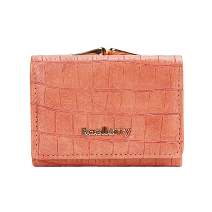 Baellerry Short Women’s Wallet — Crocodile Pattern Coin & Card Holder with Photo Slots, Hasp Purse for Girls