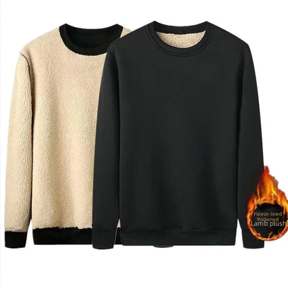 Men’s Autumn Winter Fleece Lined Long Sleeve Shirt – Warm Plush Casual Base T-Shirt, Korean Fashionable Top