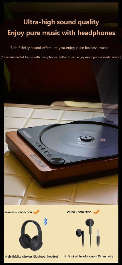 Wooden HIFI CD Player – Bluetooth 5.1, Digital Optical Output, USB Lossless Playback, Infrared Remote Control
