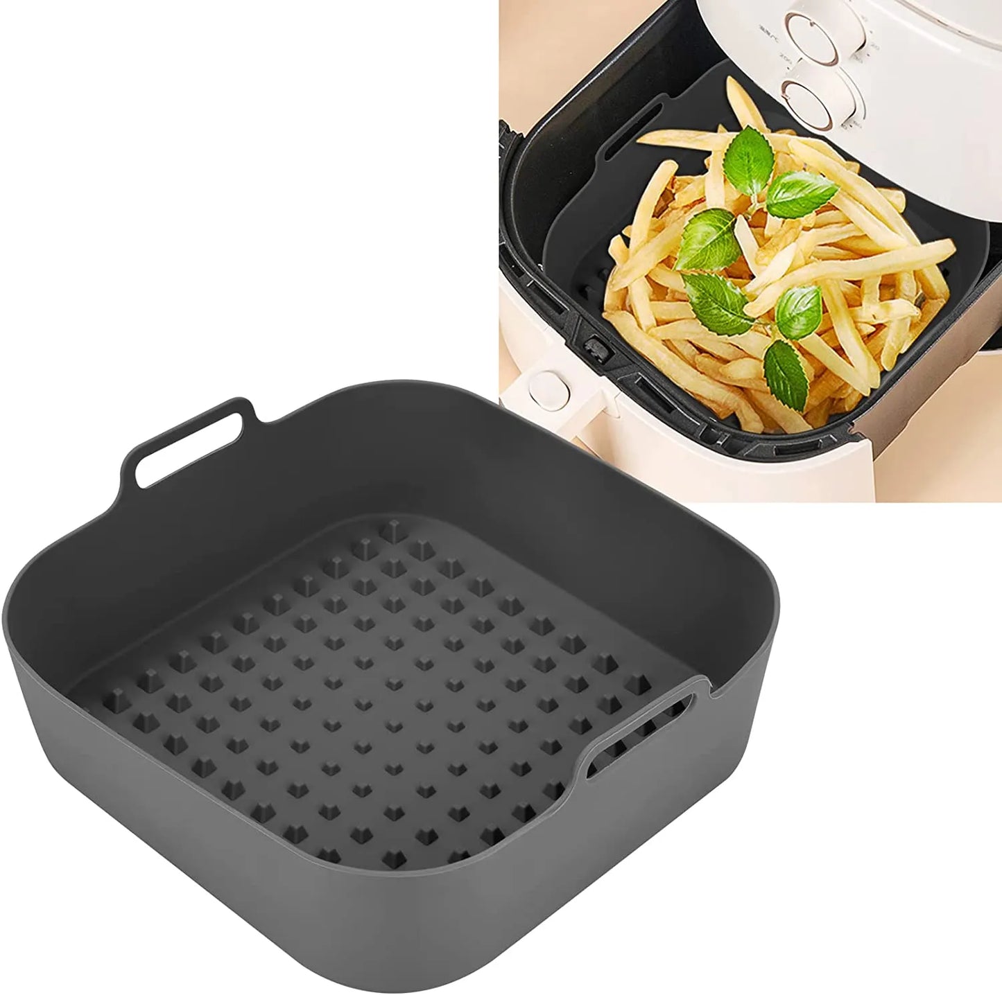 Thick Reusable Silicone Square Air Fryer Liners - Air Fryer Silicone Pot Replacement for Parchment Liner Paper, Air Fryer Basket Accessory