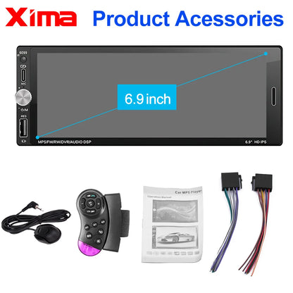 XIMA 6.9-Inch 1Din Car Stereo with Wireless CarPlay - Android Auto, Bluetooth, MP5, FM, USB & IPS Touchscreen