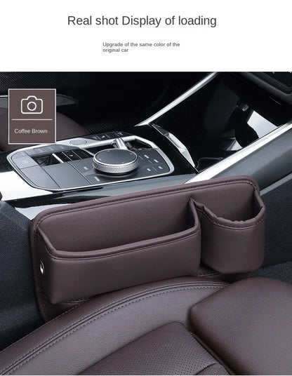 Leather Car Seat Gap Organizer – Multifunctional Crevice Filler with Cup Holder & Side Storage Pocket for Car Interior
