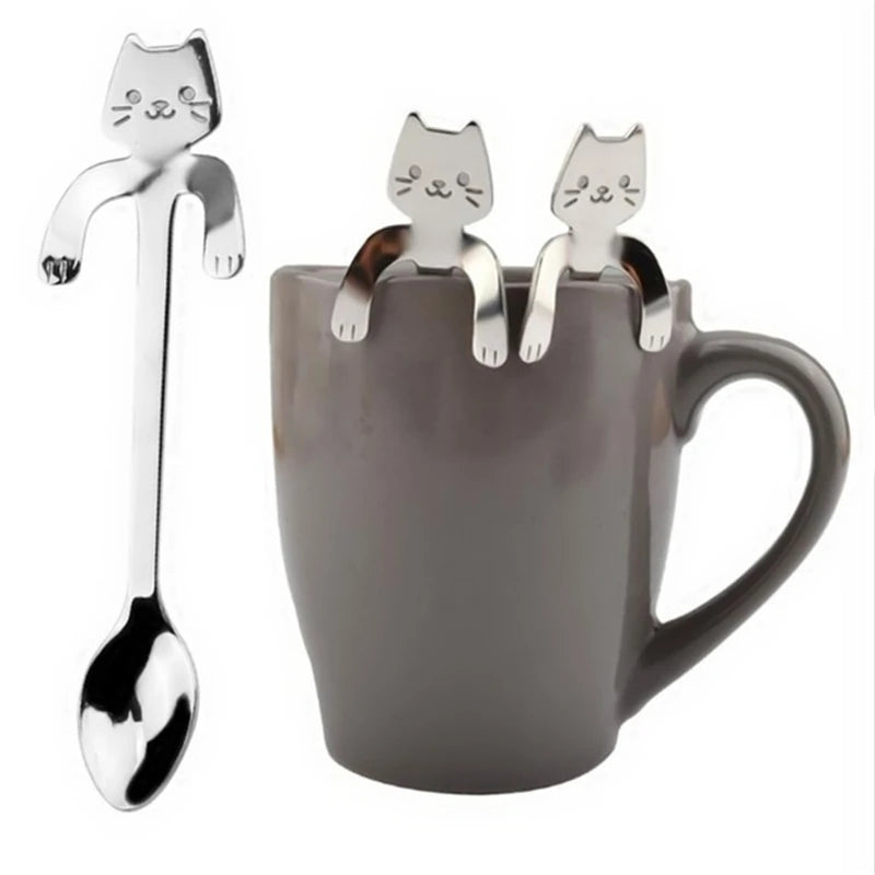 Stainless Steel Cat-Shaped Coffee Spoon – Cute Teaspoon Dessert & Ice Cream Mini Scoop for Kitchen Tableware